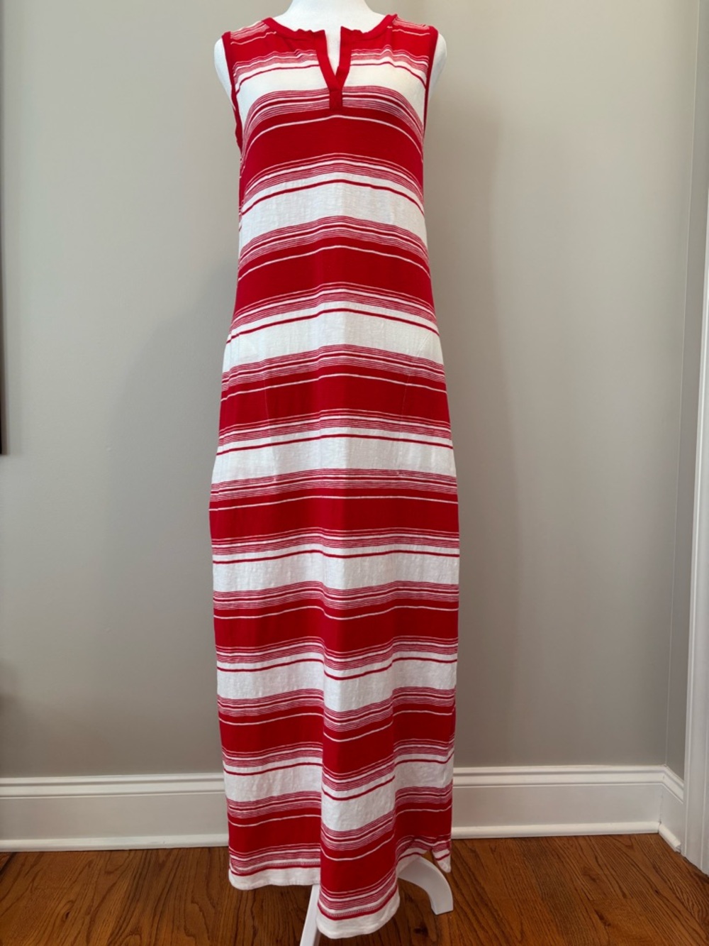 Talbots Sleeveless Cotton Maxi Dress w/Pockets Womens Small Red/White *LIKE NEW*